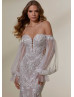 Strapless Lace Tulle Glitter Wedding Dress With Detachable Sleeves
